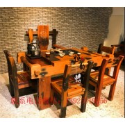 老船木家具茶桌椅组合 功夫茶几古典艺术厚板茶台吧台博古架