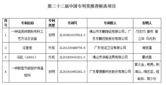 关于推进第二十二届中国专利奖候选项目公示