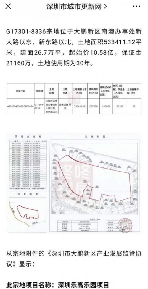 深圳大鹏 800亩土地出让给乐高集团，东部海岸公司受益有多少？