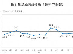 2024年7月制造业采购经理指数为49.4%，环比下降0.1%